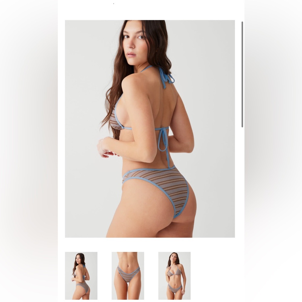 Frankie's Bikinis Blue and Brown Striped Swim Bottom